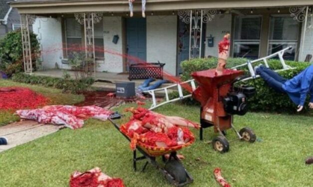 😮 Hombre hace una terrorífica decoración de Halloween realista y sorprende a los transeúntes 😮
