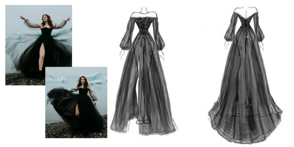 esta-mujer-lucio-un-vestido-de-novia-negro-quiso-romper-la-tradicion-del-blanco-boceto-diseño-movidatuy.com