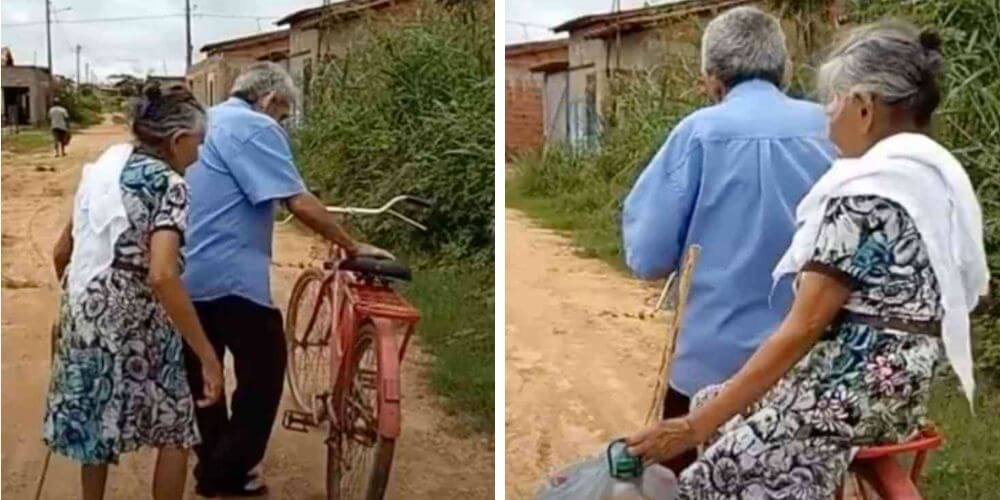 ✌️ Este anciano lleva cada día a su esposa en su bicicleta en el barrio donde viven ✌️